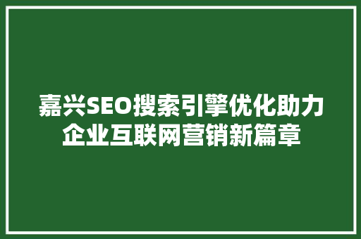 嘉兴SEO搜索引擎优化助力企业互联网营销新篇章