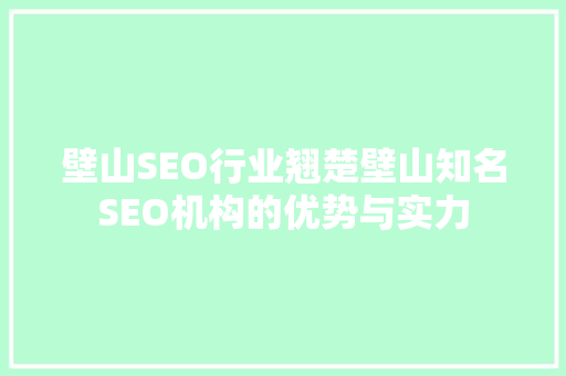 壁山SEO行业翘楚壁山知名SEO机构的优势与实力