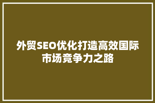外贸SEO优化打造高效国际市场竞争力之路