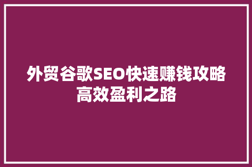 外贸谷歌SEO快速赚钱攻略高效盈利之路