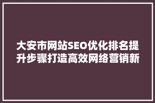 大安市网站SEO优化排名提升步骤打造高效网络营销新格局