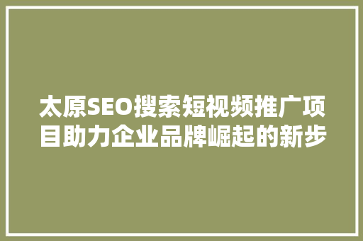 太原SEO搜索短视频推广项目助力企业品牌崛起的新步骤