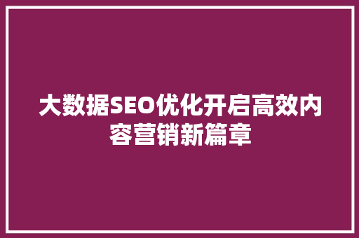 大数据SEO优化开启高效内容营销新篇章