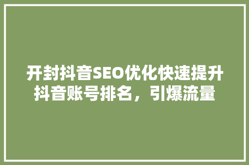开封抖音SEO优化快速提升抖音账号排名，引爆流量