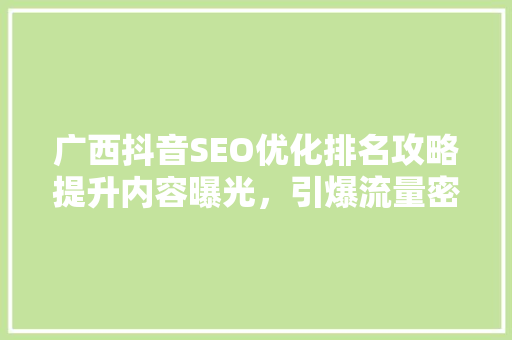 广西抖音SEO优化排名攻略提升内容曝光，引爆流量密码