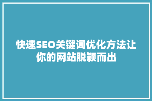 快速SEO关键词优化方法让你的网站脱颖而出