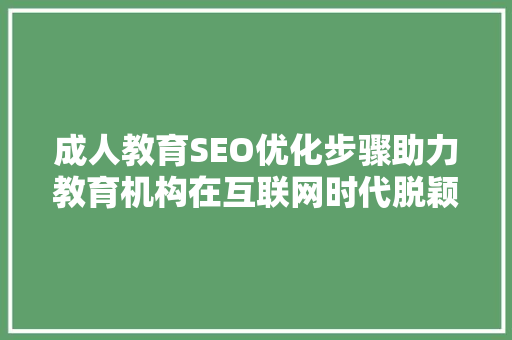 成人教育SEO优化步骤助力教育机构在互联网时代脱颖而出