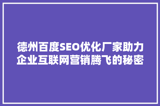德州百度SEO优化厂家助力企业互联网营销腾飞的秘密武器