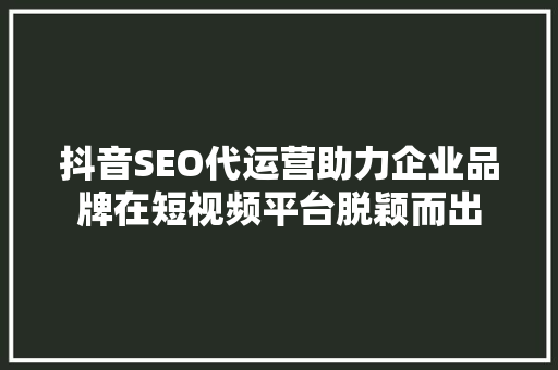 抖音SEO代运营助力企业品牌在短视频平台脱颖而出