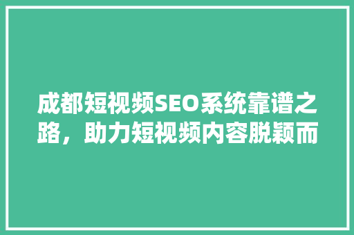 成都短视频SEO系统靠谱之路，助力短视频内容脱颖而出