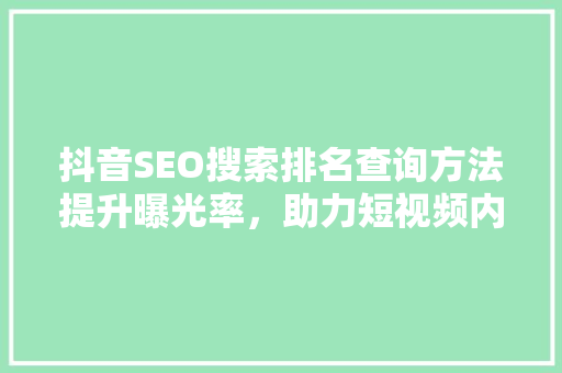 抖音SEO搜索排名查询方法提升曝光率，助力短视频内容脱颖而出