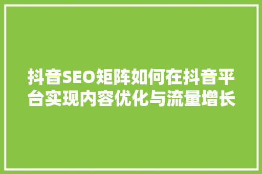 抖音SEO矩阵如何在抖音平台实现内容优化与流量增长