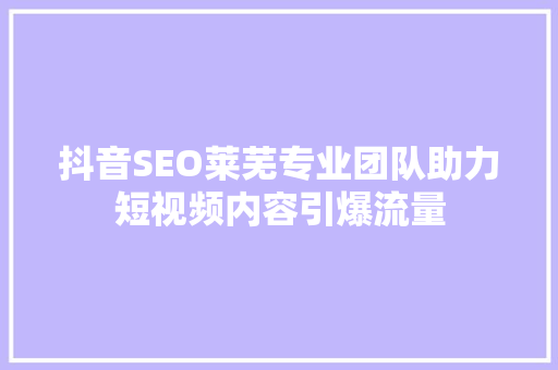 抖音SEO莱芜专业团队助力短视频内容引爆流量