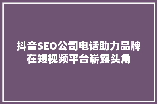 抖音SEO公司电话助力品牌在短视频平台崭露头角