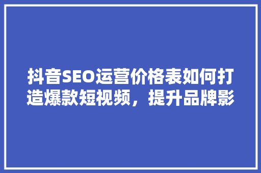 抖音SEO运营价格表如何打造爆款短视频，提升品牌影响力