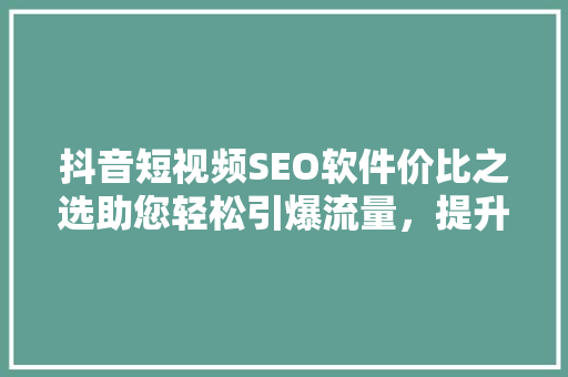 抖音短视频SEO软件价比之选助您轻松引爆流量，提升品牌影响力