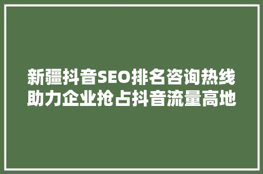 新疆抖音SEO排名咨询热线助力企业抢占抖音流量高地