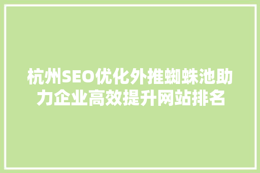 杭州SEO优化外推蜘蛛池助力企业高效提升网站排名
