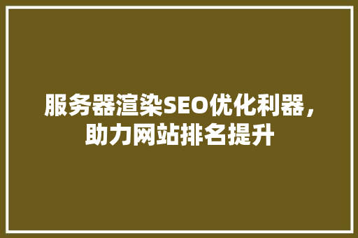 服务器渲染SEO优化利器，助力网站排名提升