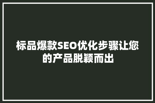 标品爆款SEO优化步骤让您的产品脱颖而出