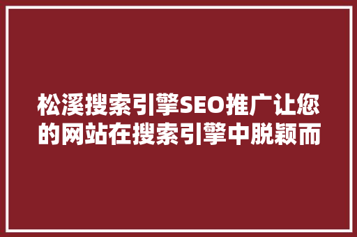 松溪搜索引擎SEO推广让您的网站在搜索引擎中脱颖而出