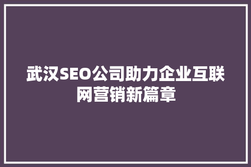 武汉SEO公司助力企业互联网营销新篇章