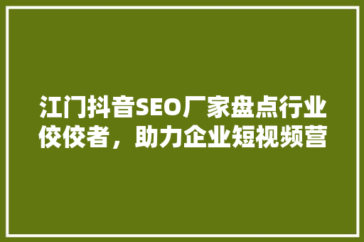 江门抖音SEO厂家盘点行业佼佼者，助力企业短视频营销