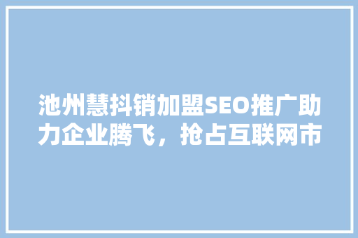 池州慧抖销加盟SEO推广助力企业腾飞，抢占互联网市场先机