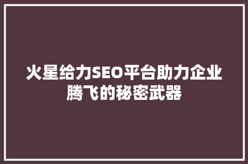 火星给力SEO平台助力企业腾飞的秘密武器
