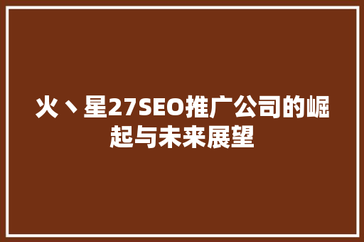 火丶星27SEO推广公司的崛起与未来展望