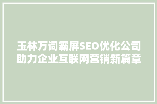 玉林万词霸屏SEO优化公司助力企业互联网营销新篇章
