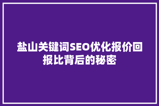 盐山关键词SEO优化报价回报比背后的秘密
