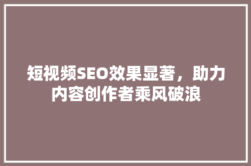 短视频SEO效果显著，助力内容创作者乘风破浪