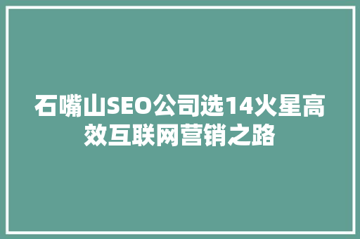 石嘴山SEO公司选14火星高效互联网营销之路