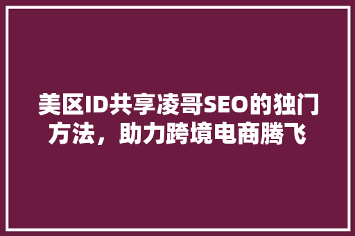 美区ID共享凌哥SEO的独门方法，助力跨境电商腾飞