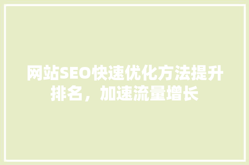 网站SEO快速优化方法提升排名，加速流量增长
