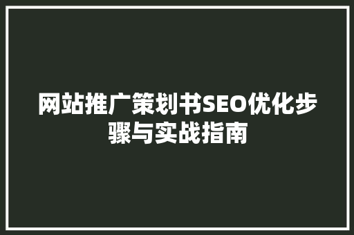 网站推广策划书SEO优化步骤与实战指南