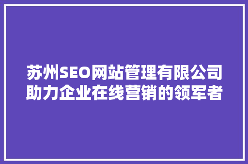苏州SEO网站管理有限公司助力企业在线营销的领军者
