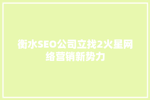 衡水SEO公司立找2火星网络营销新势力