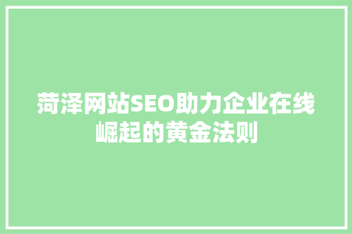 菏泽网站SEO助力企业在线崛起的黄金法则
