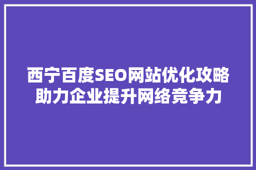 西宁百度SEO网站优化攻略助力企业提升网络竞争力
