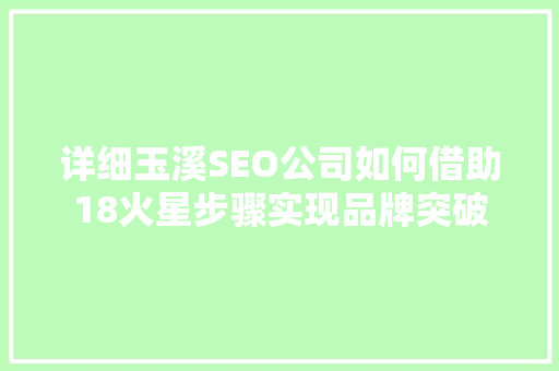 详细玉溪SEO公司如何借助18火星步骤实现品牌突破