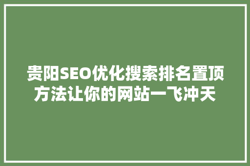 贵阳SEO优化搜索排名置顶方法让你的网站一飞冲天