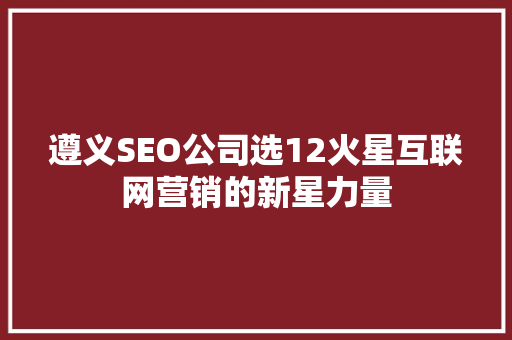 遵义SEO公司选12火星互联网营销的新星力量