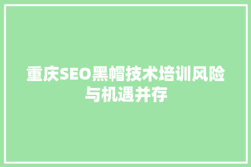 重庆SEO黑帽技术培训风险与机遇并存
