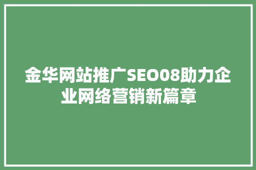 金华网站推广SEO08助力企业网络营销新篇章