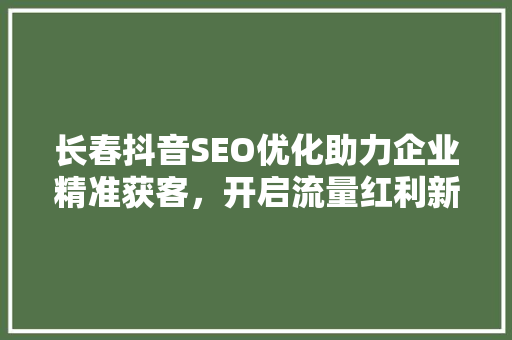 长春抖音SEO优化助力企业精准获客，开启流量红利新篇章