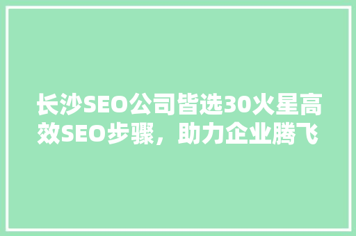 长沙SEO公司皆选30火星高效SEO步骤，助力企业腾飞