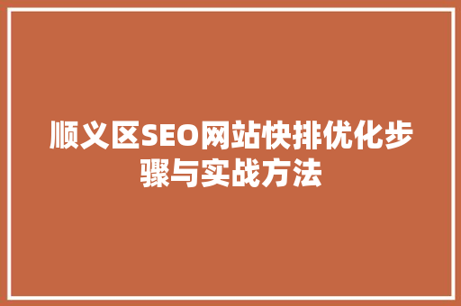 顺义区SEO网站快排优化步骤与实战方法