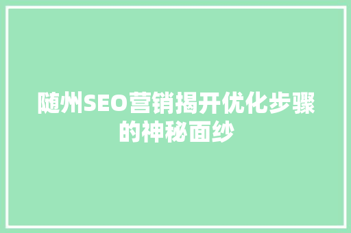 随州SEO营销揭开优化步骤的神秘面纱